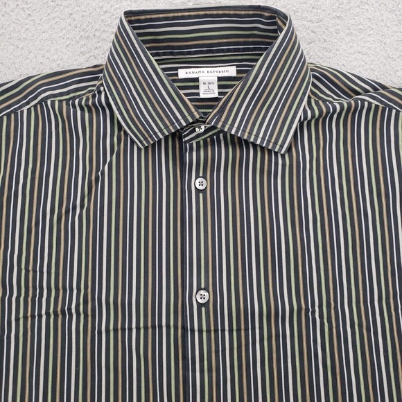 Banana Republic Shirt Mens Large 16 16.5 Black Sriped Classiccore Button Up - Picture 8 of 13